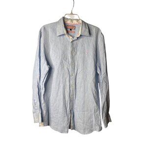 PINK Thomas Pink Mens Button Front Pure Linen Shirt Size L Light Blue